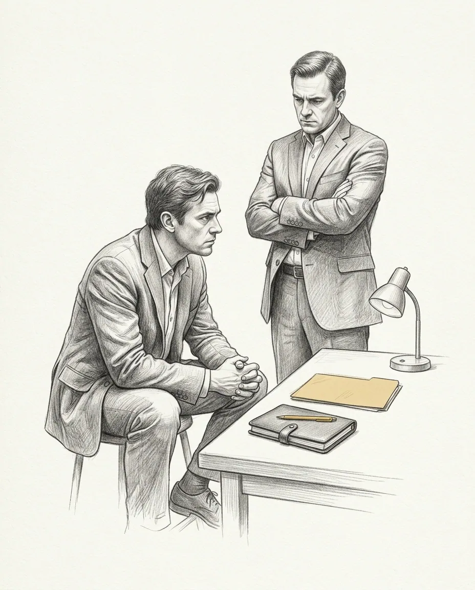 Graphite artwork symbolising Interrogation Play