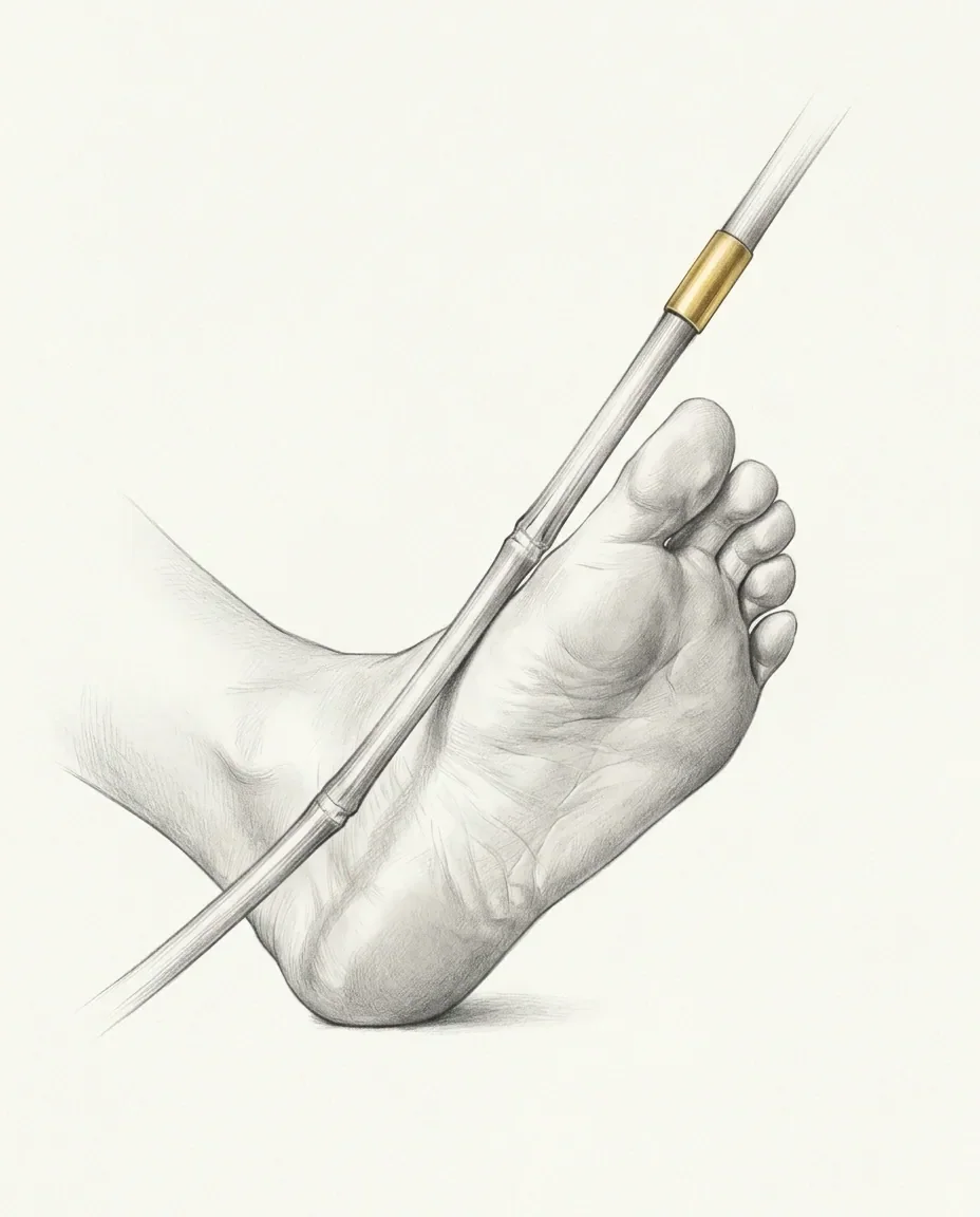 Graphite artwork symbolising Bastinado / Foot Whipping