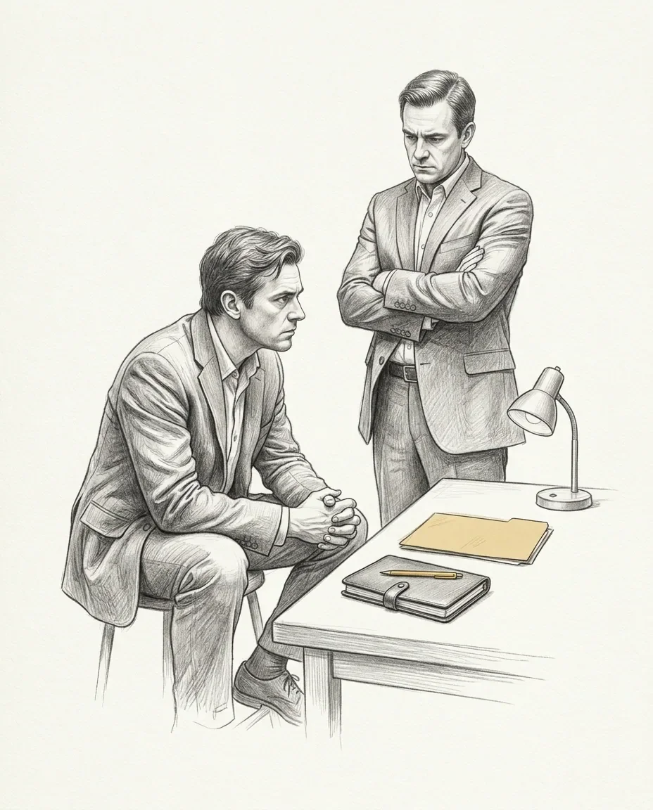 Graphite artwork symbolising Interrogation Play