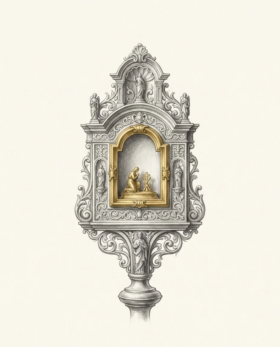 Graphite artwork symbolising Relic Veneration